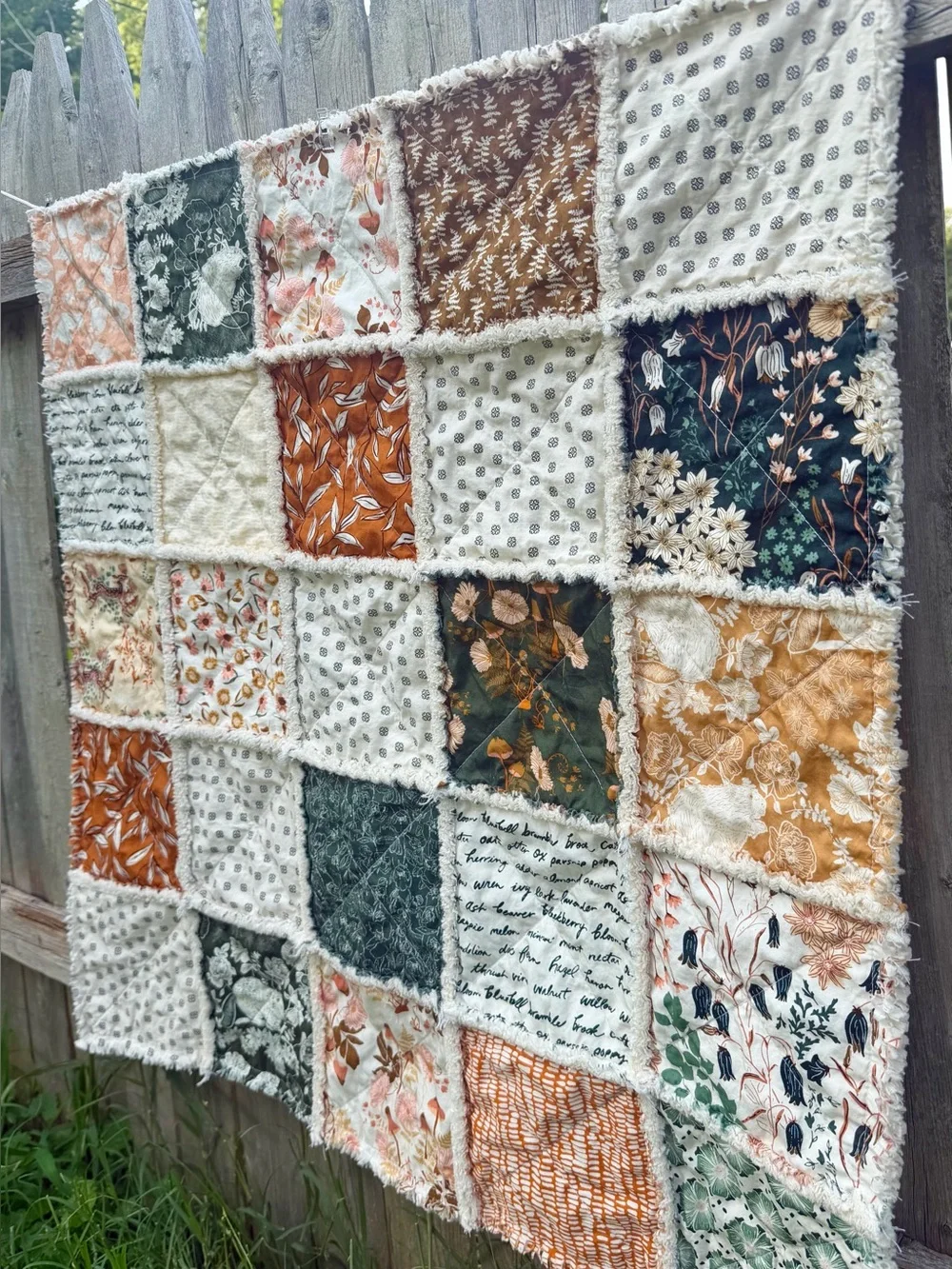 Handmade Woodland Baby Quilt: Patchwork Quilt, Cotton Rag Quilt
